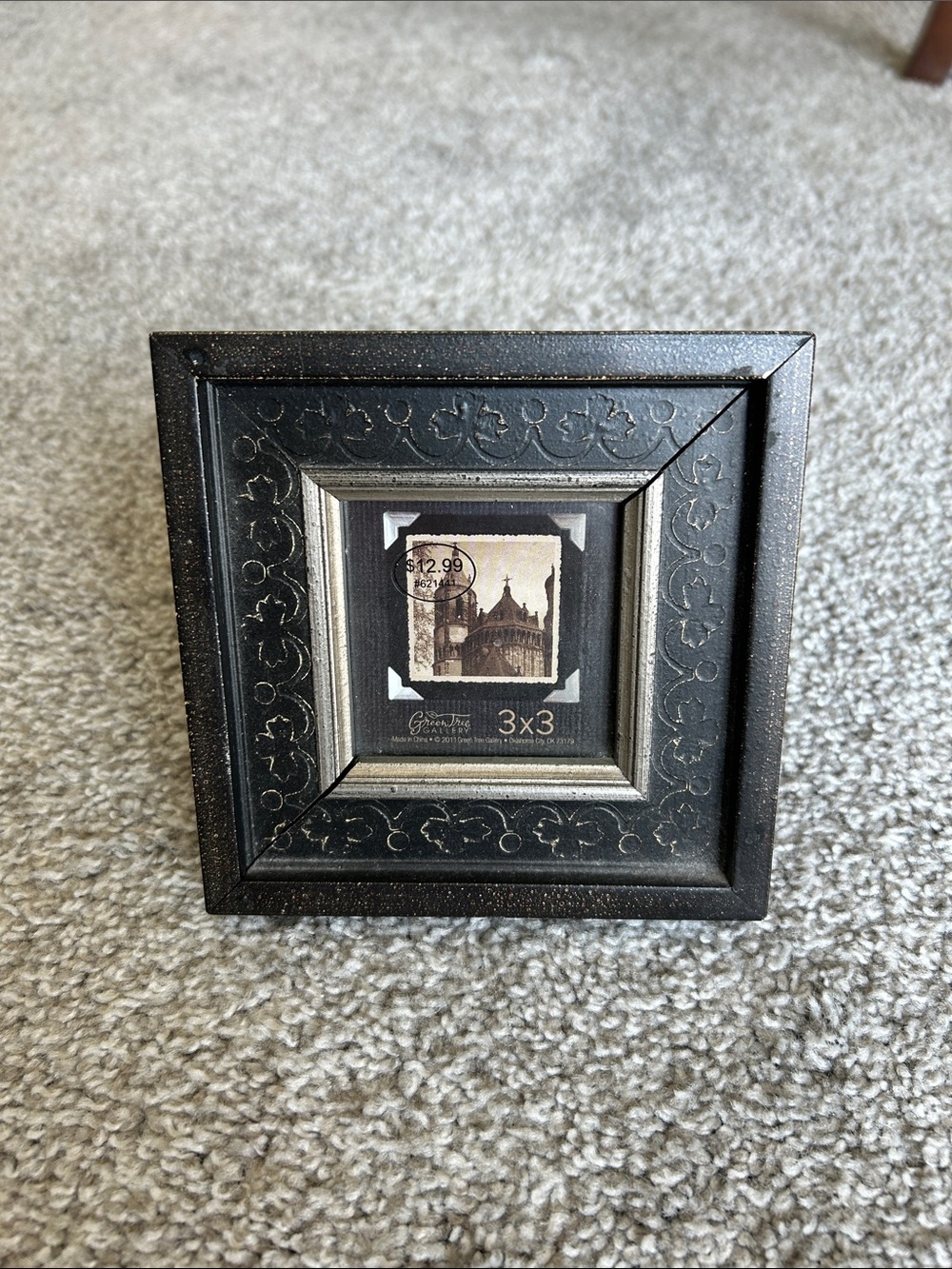 Decorative Black Embossed 3x3 Picture Frame - Classic Home Accent
